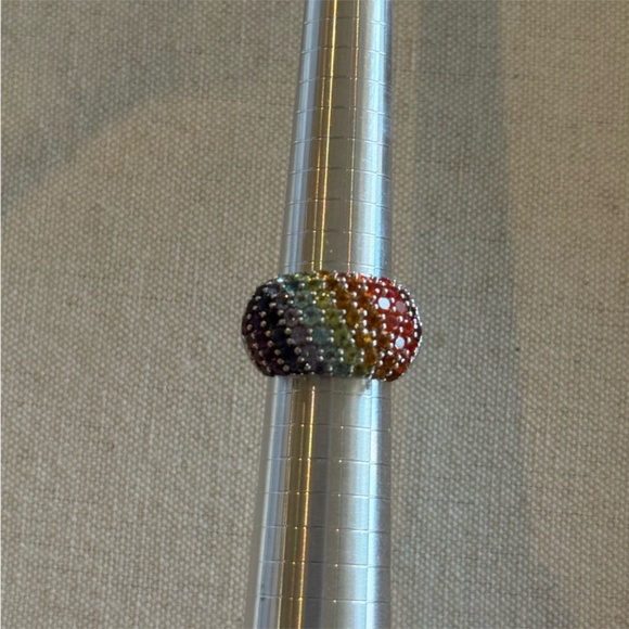 Chuck Clemency NYCII 925 Exotic Rainbow Multi Cluster Gemstone Ring Size 8 - Picture 3 of 6